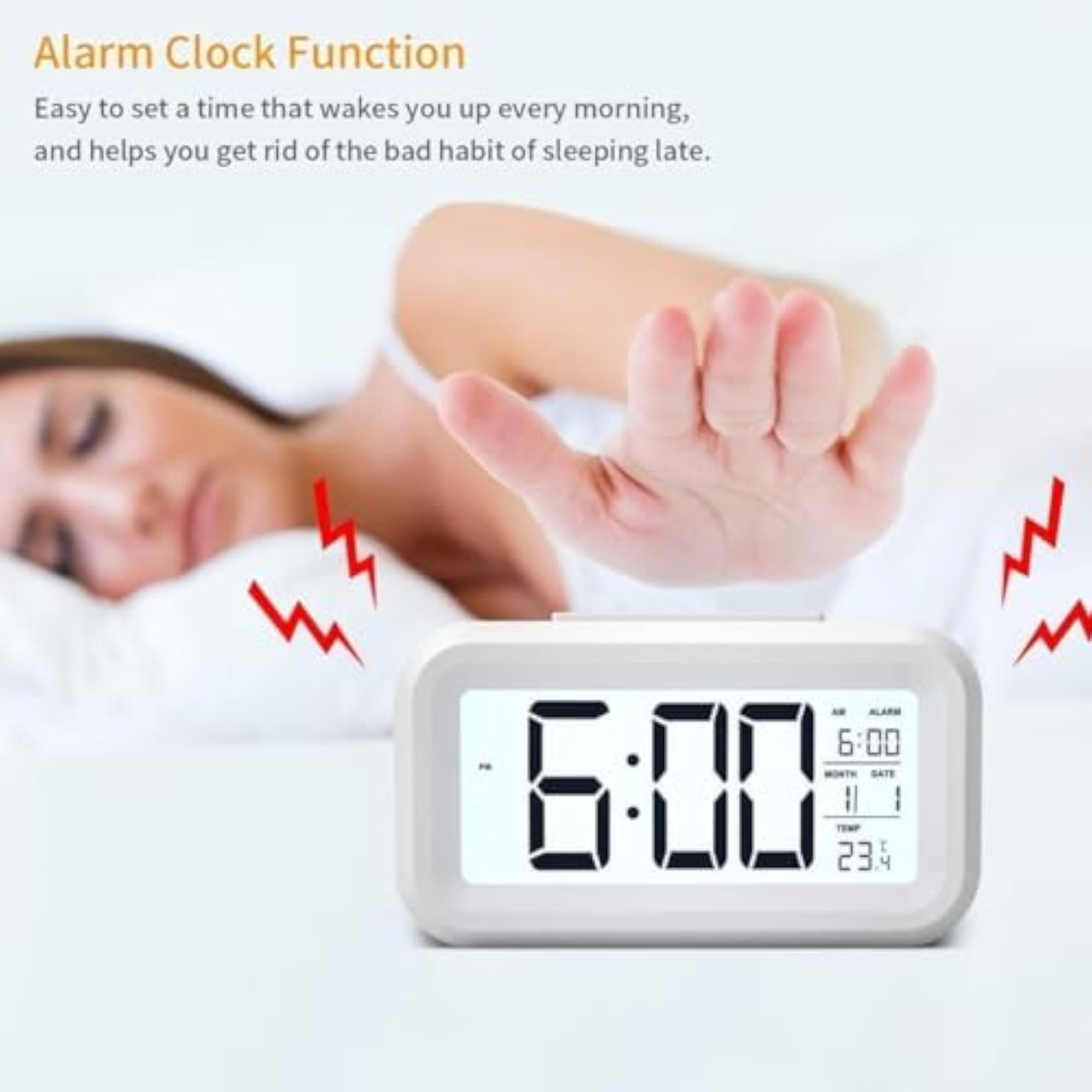 Digital Alarm Clock with Automatic Sensor and Date Display